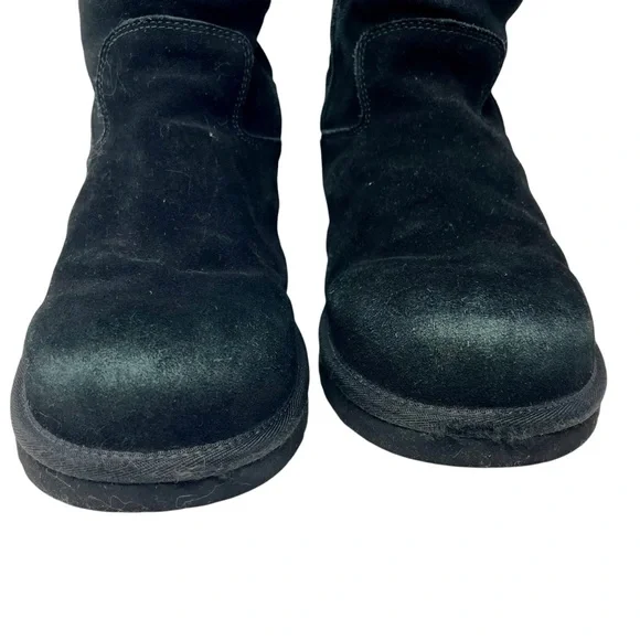 UGG Black Suede Zip Sunshine Tall Boots Sz 6 Shearling Winter Snow Classic 90s - Picture 6 of 14